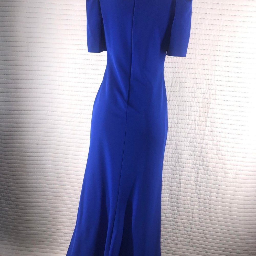 👗Adriana Papell  Womens Blues zippered pouf V Neck Maxi Formal Sheath dress 🌷 - Picture 11 of 16